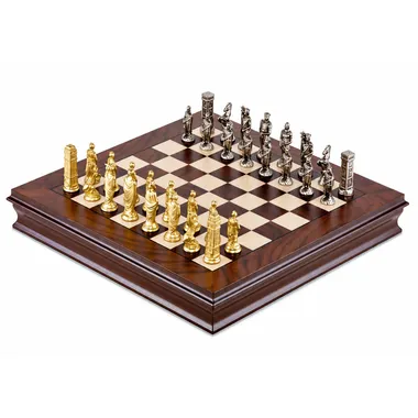 Compleet schaakspel Romeinen vs Barbaren III op notenhout en esdoorn schaakbord