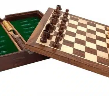 Magnetisch Reisschaakspel met Opbergvak in Hout - Schaken/Backgammon en Dammen