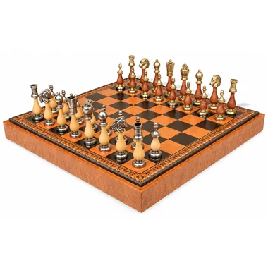 Arabic Style VIII schaakset met opbergbord en Staunton-stukken van hout en metaal