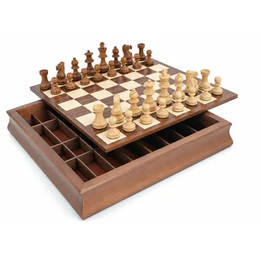 Ensemble Classic XIII avec échiquier ouvert, pièces en bois de rose et coffret de rangement