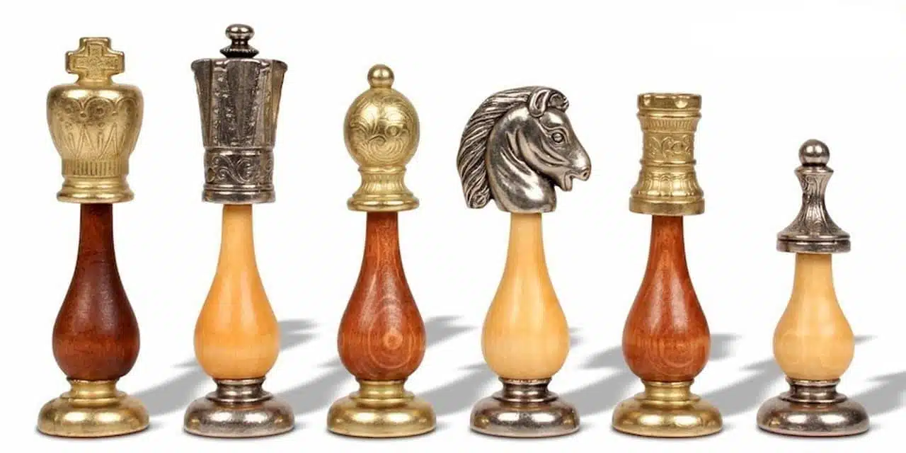 Set Arabic Style IX Schaakbord op Voet van Hout en Staunton Schaakstukken van Hout en Metaal - Afbeelding 4