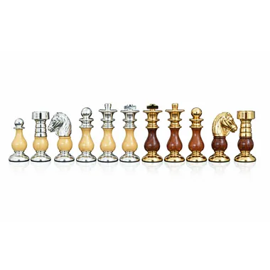Schaakspel in Massief Hout en Messing met Goud- en Zilverafwerking "Francais"