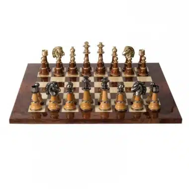 Set Staunton XL II Schaakbord van Iepenhout en Gelakt Mireshout & Schaakspel van Hout en Messing
