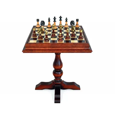 Staunton XL schaaktafel in heidewortel met stukken van massief messing
