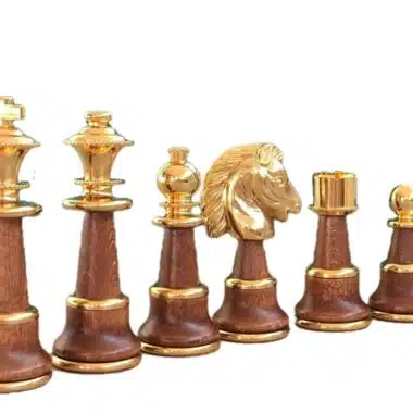 Houten en Messing Schaakspel Staunton XL met Goud- en Zilverplating