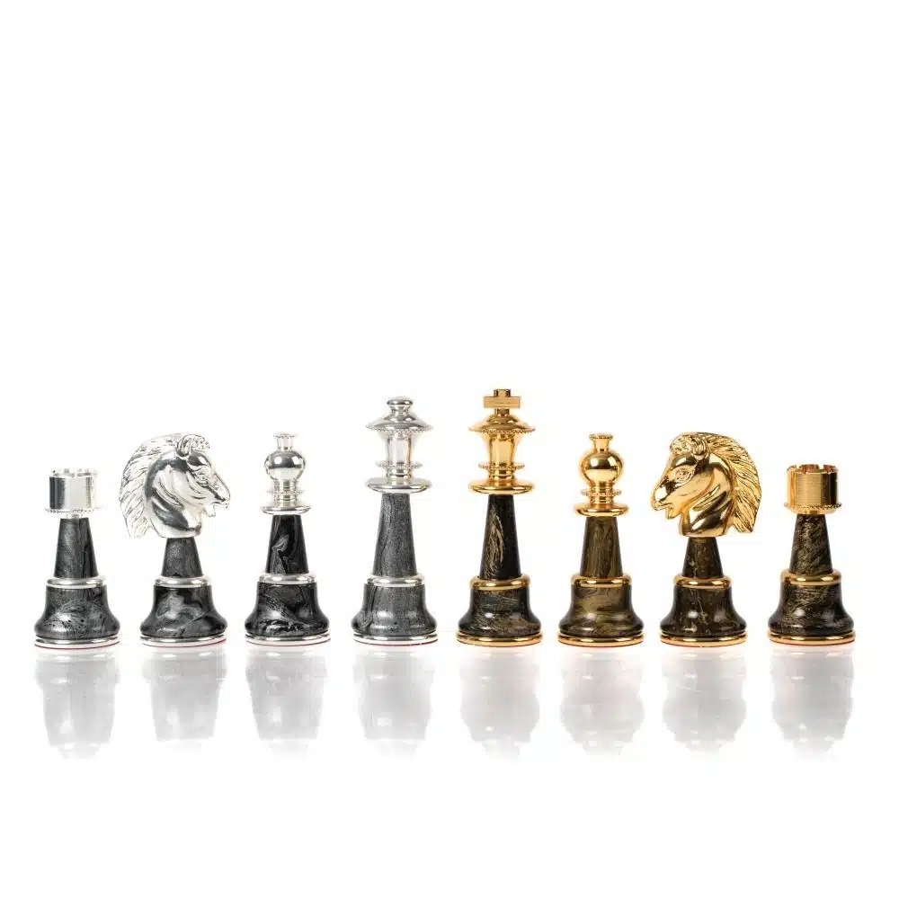 Schaakspel van Hout en Massief Messing, Verguld en Verzilverd Staunton Fantasy XL - Afbeelding 7