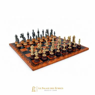 Set "Camelot Koning Arthur II" Schaakbord in Kunstleer & Schaakspel in Hout en Massief Metaal