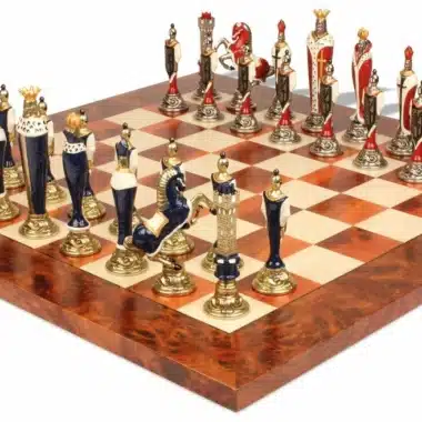 Luxe Renaissance Set II Houten Schaakbord & Handbeschilderd Metalen Schaakspel
