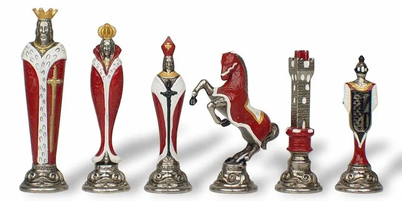 Handgeschilderd Renaissance Schaakspel in Metaal - Afbeelding 3
