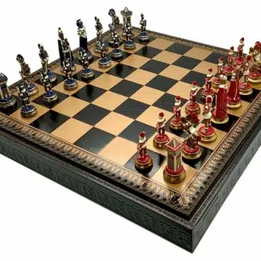 Set Mary Stuart III Schaakbord in Kunstleer & Handbeschilderd Metalen Schaakspel