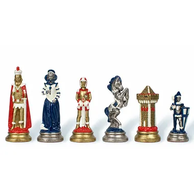 Schaakstukken Mary Stuart, dame, koning, paard en toren in blauw en wit