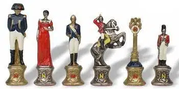 Napoleon III-set: Schaakbord in Rood Kunstleer en Handbeschilderd Metalen Schaakspel - Afbeelding 4