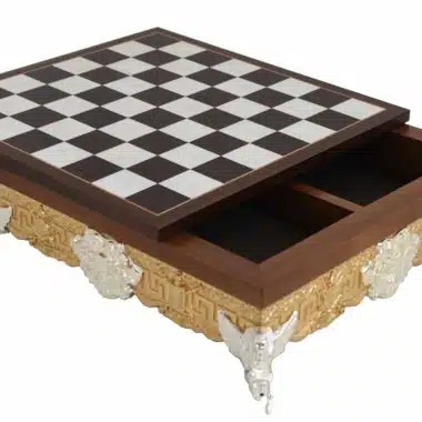 Schaakbord op Poten van Verguld Metaal en Massief Hout met Opbergvak