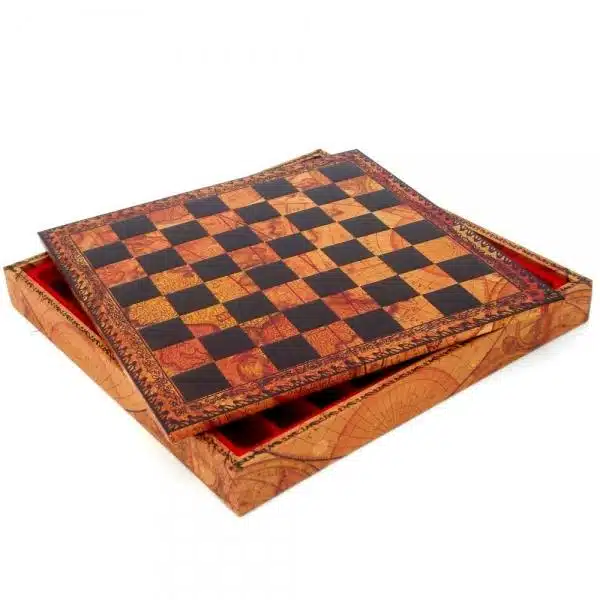 Set Romeinse Bustes: Schaakbord in Kunstleer & Schaakspel in Massief Hout en Metaal - Afbeelding 4