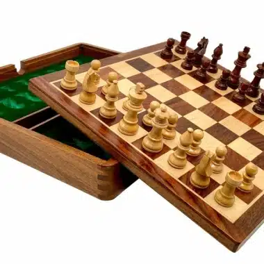 Magnetisch Reisschaakspel met Opbergvak in Hout