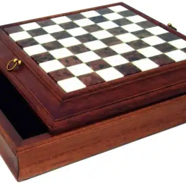 Schaakbord van Massief Hout en Albast met Opbergvak en Ringen