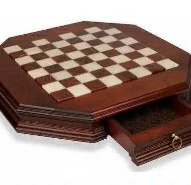 Alternative view of Massief Houten Achthoekig Schaakbord met Opbergla en Blad in Toscaans Albast