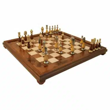 Set Arabic Style IX Schaakbord op Voet van Hout en Staunton Schaakstukken van Hout en Metaal