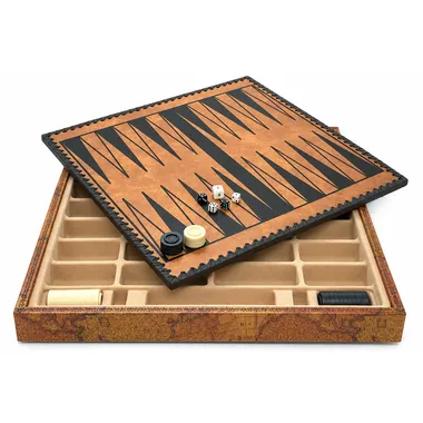 Backgammonbord Ancien Monde met schijven, dobbelstenen en opbergvakken