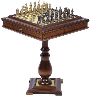 Set Grote Napoleon Schaaktafel in Hout en Schaakspel in Metaal