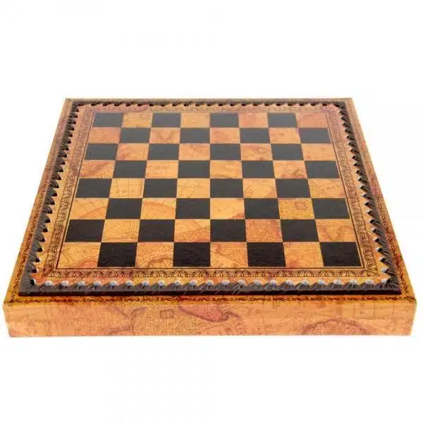 Set Romeinse Bustes: Schaakbord in Kunstleer & Schaakspel in Massief Hout en Metaal - Afbeelding 3