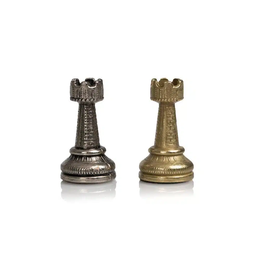 Set Mignon Flower III Schaakbord op Voet in Massief Hout met Messingeffect en Schaakspel in Massief Metaal - Afbeelding 7