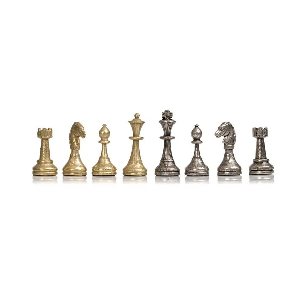 Set Mignon Flower III Schaakbord op Voet in Massief Hout met Messingeffect en Schaakspel in Massief Metaal - Afbeelding 5