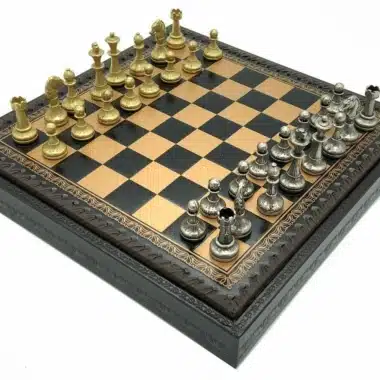 Set Mignon Flower IX Zwart Schaakbord met Opbergruimte en Metalen Schaakspel