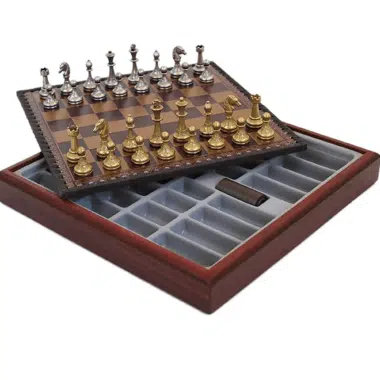 Alternative view of Set Mignon Flower VIII Rood Schaakbord met Opbergruimte en Metalen Schaakspel