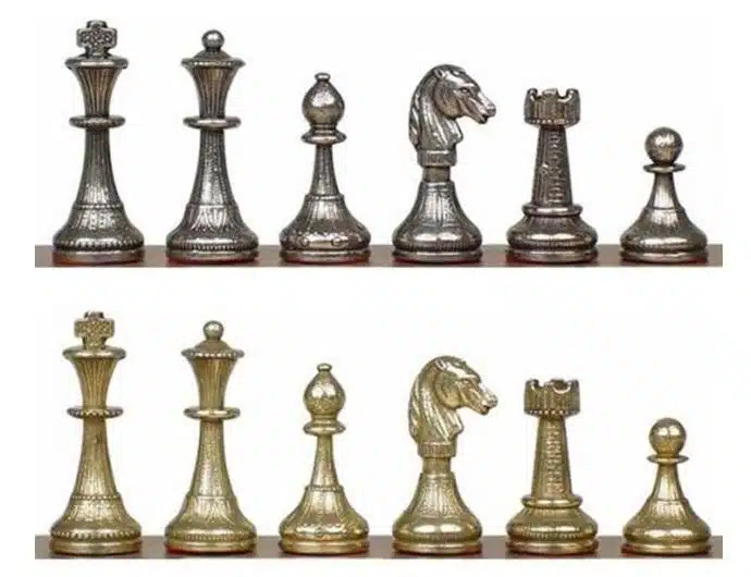 Set Mignon Flower III Schaakbord op Voet in Massief Hout met Messingeffect en Schaakspel in Massief Metaal - Afbeelding 8