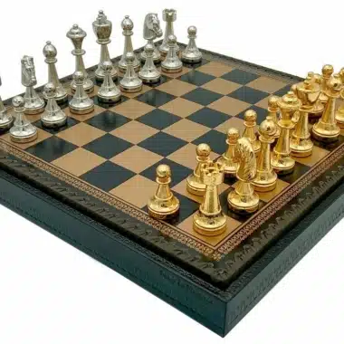 Set Classic Flower 1 Schaakbord en Schaakspel in Metaal met Goud- en Zilverplating