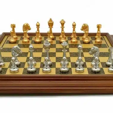 Set Classic Flower 2 Schaakbord op Voet in Hout en Metalen Schaakstukken