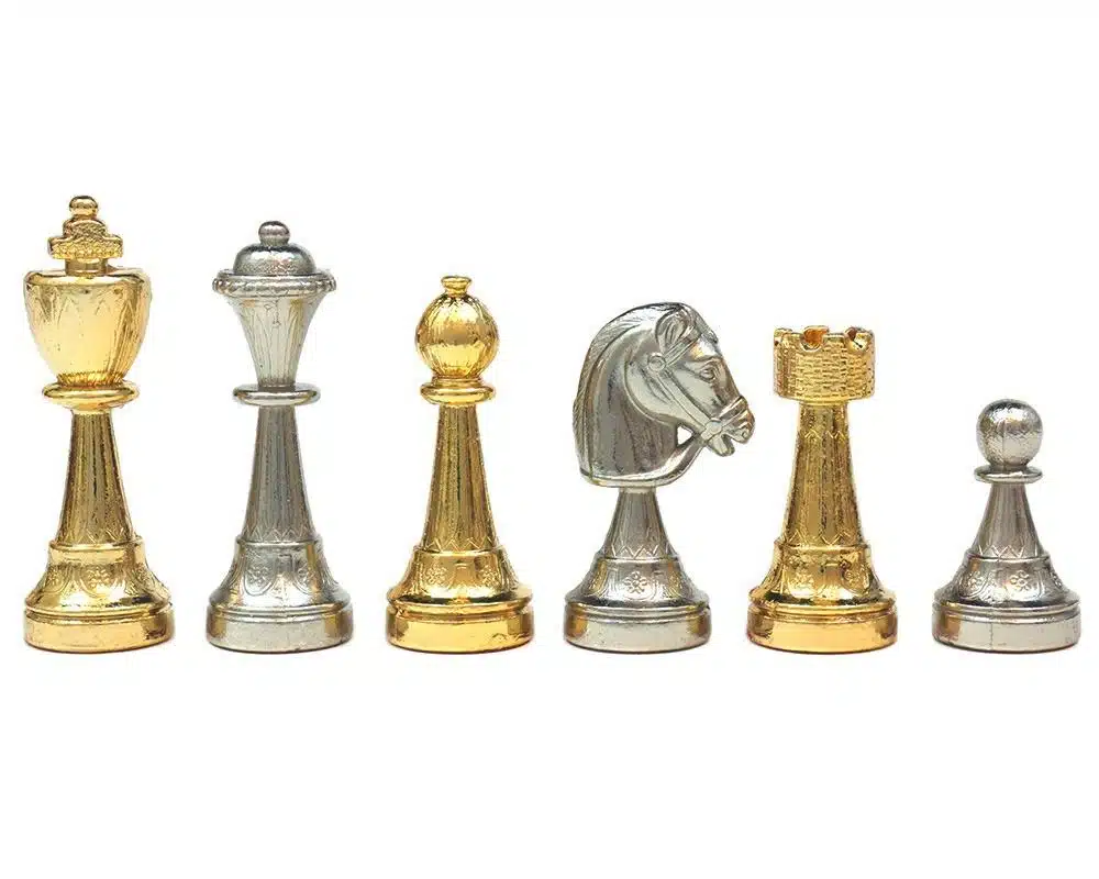 Set Classic Flower 3 Schaakbord met Opbergla in Hout en Schaakspel in Metaal met Goud- en Zilverplating - Afbeelding 3