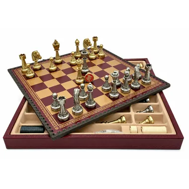 Staunton Mix V set met geopende opberglade met extra stukken