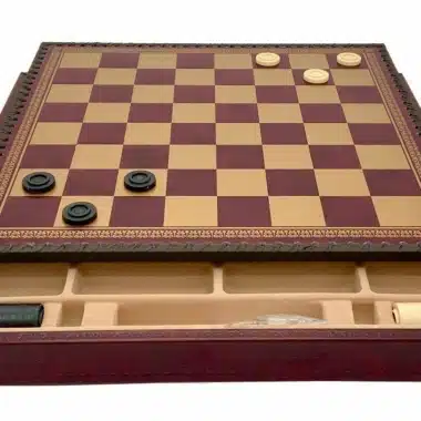 Schaakbord in Kunstleer Bordeauxrood met Opbergruimte