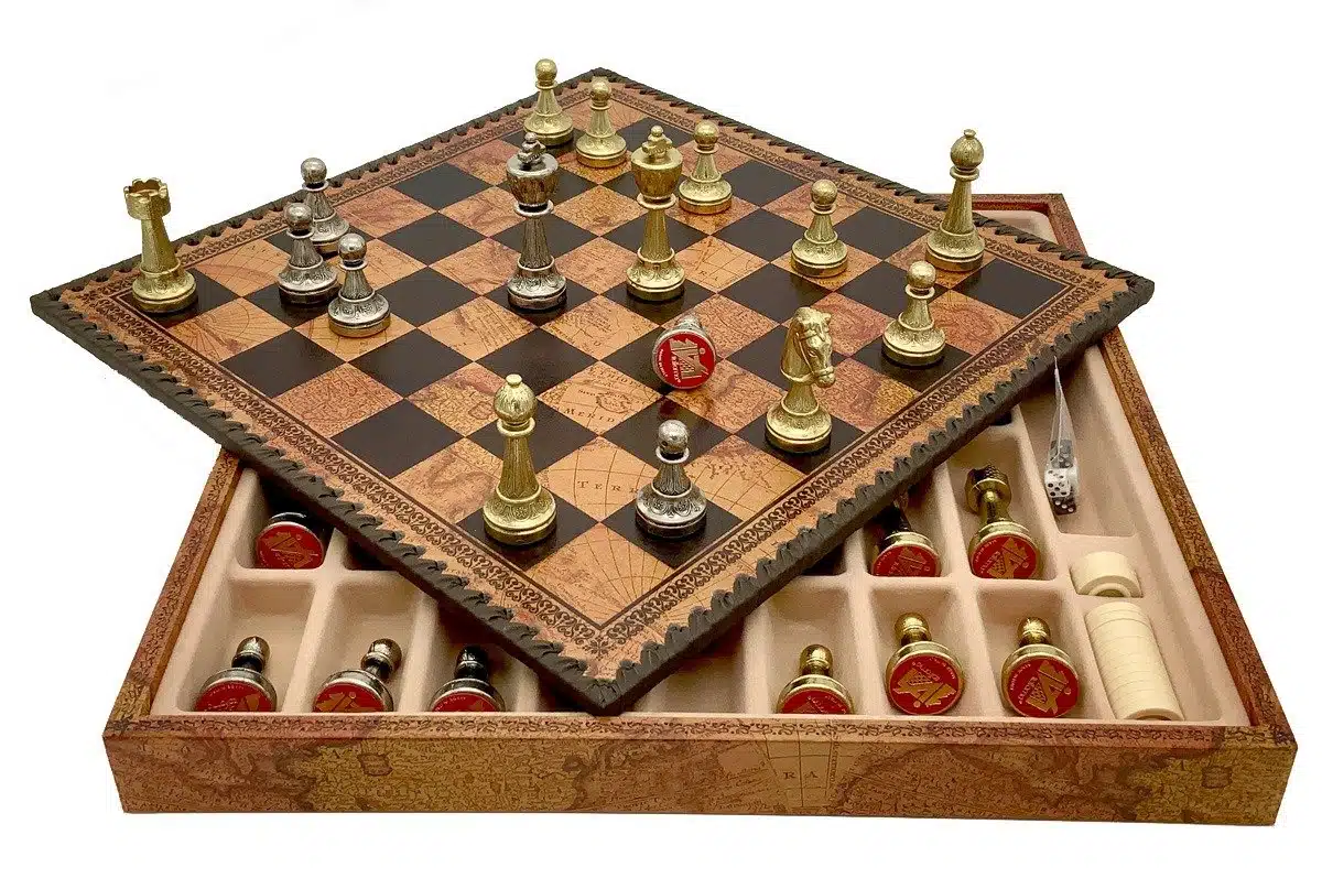 Staunton Mix VI Set met Bruin Schaakbord met Opbergruimte en Metalen Schaakstukken - Afbeelding 2