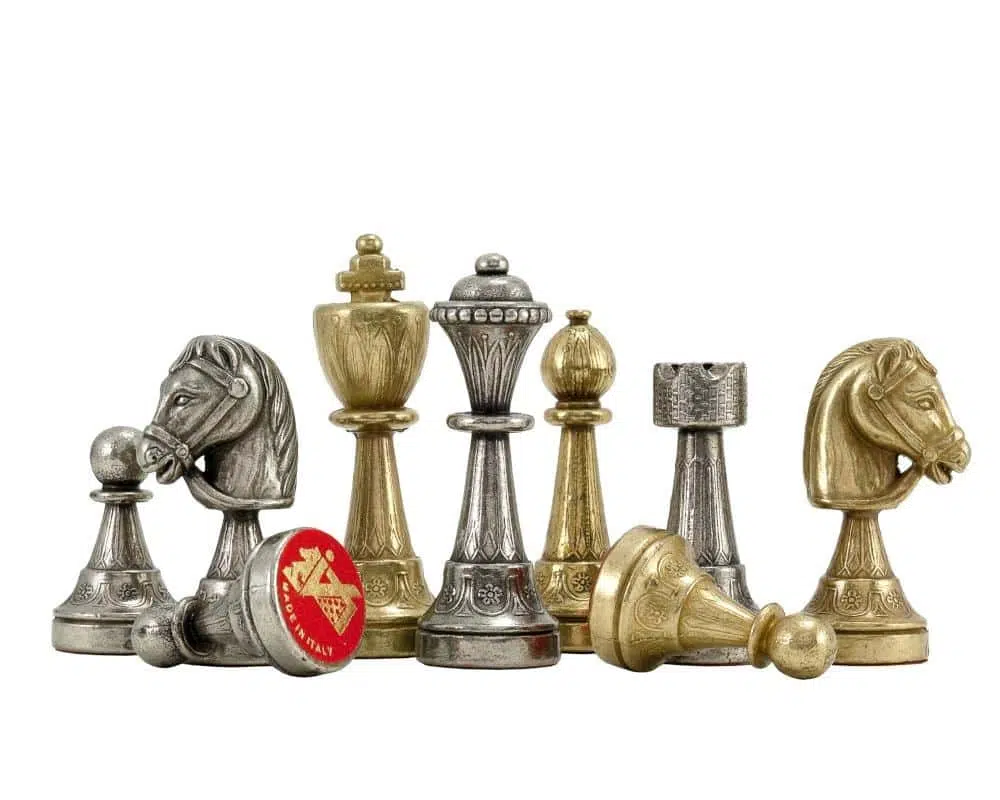 Staunton Mix VI Set met Bruin Schaakbord met Opbergruimte en Metalen Schaakstukken - Afbeelding 5