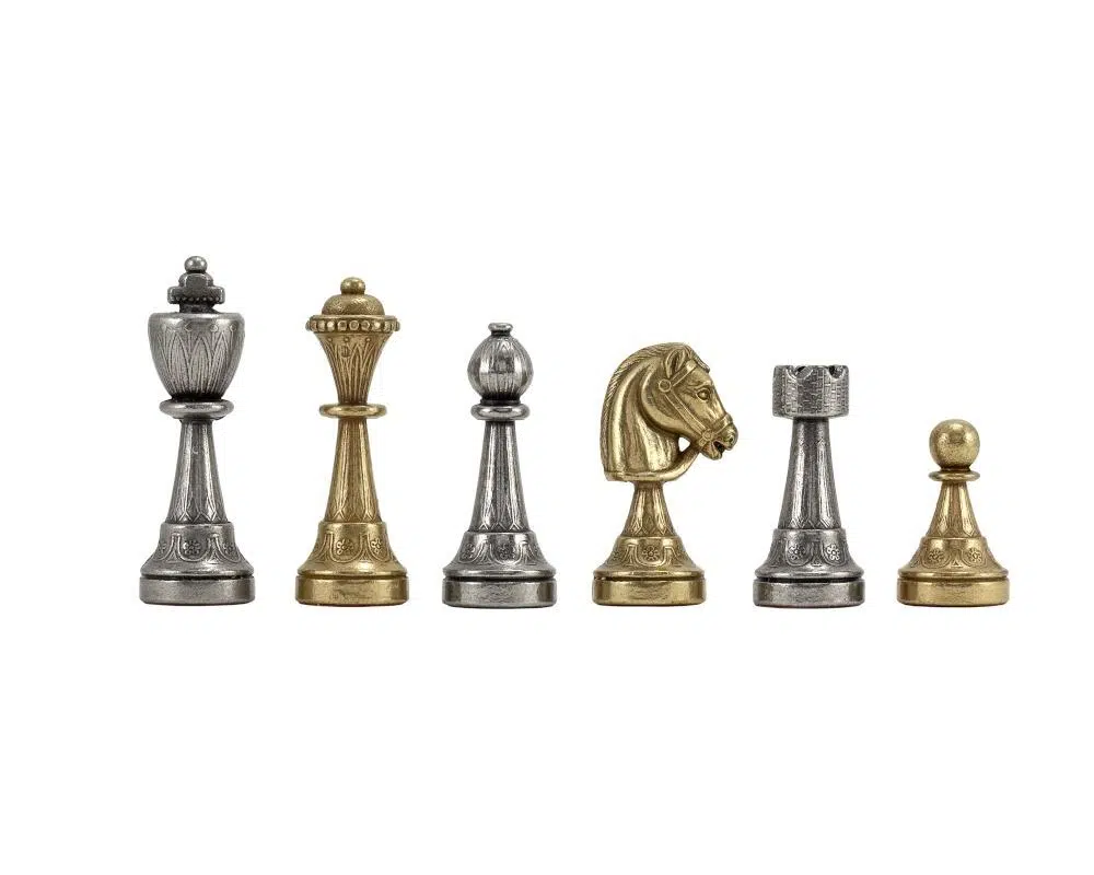 Staunton Mix VI Set met Bruin Schaakbord met Opbergruimte en Metalen Schaakstukken - Afbeelding 6
