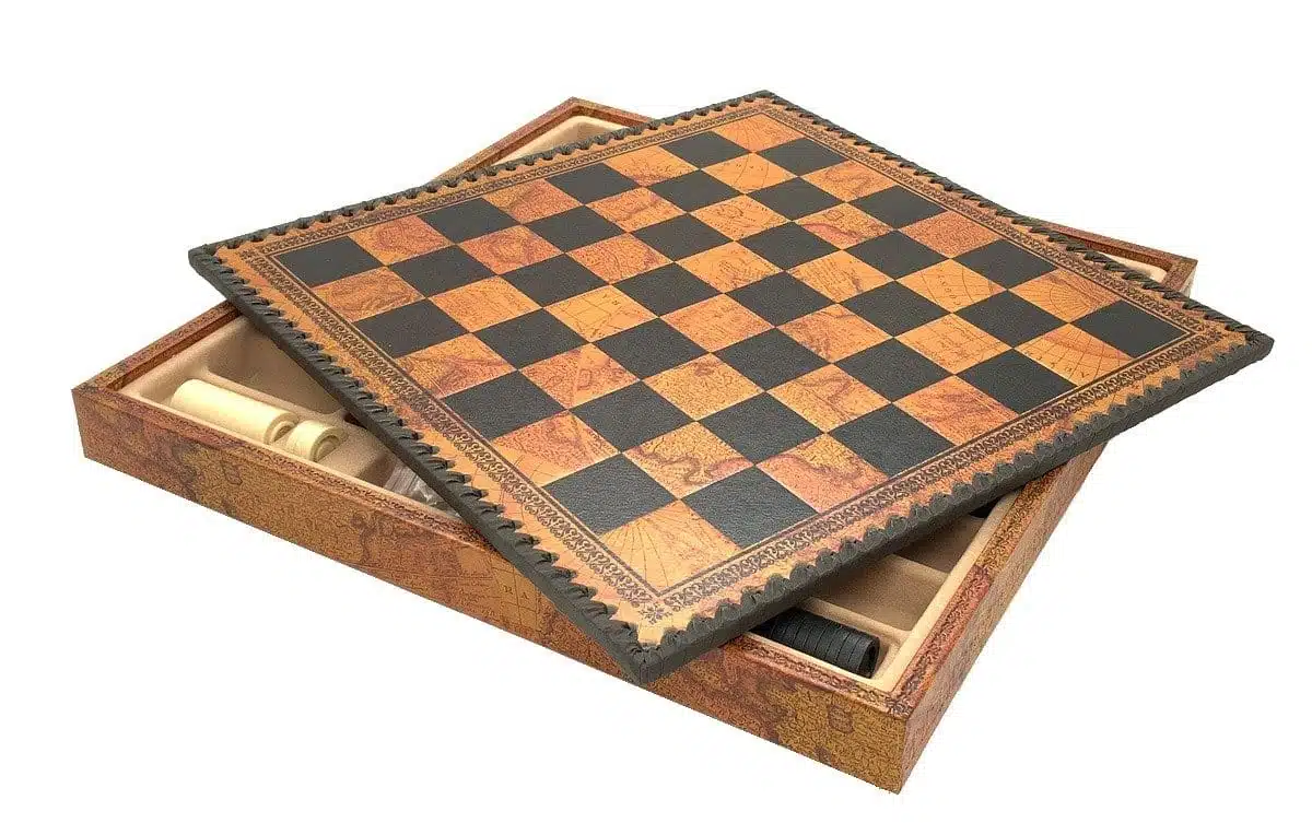 Staunton Mix VI Set met Bruin Schaakbord met Opbergruimte en Metalen Schaakstukken - Afbeelding 12