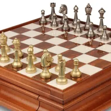 Alternative view of Staunton Mix IV Set Houten Schaakbord op Voet met Marmeren Speelvlak en Metalen Schaakstukken