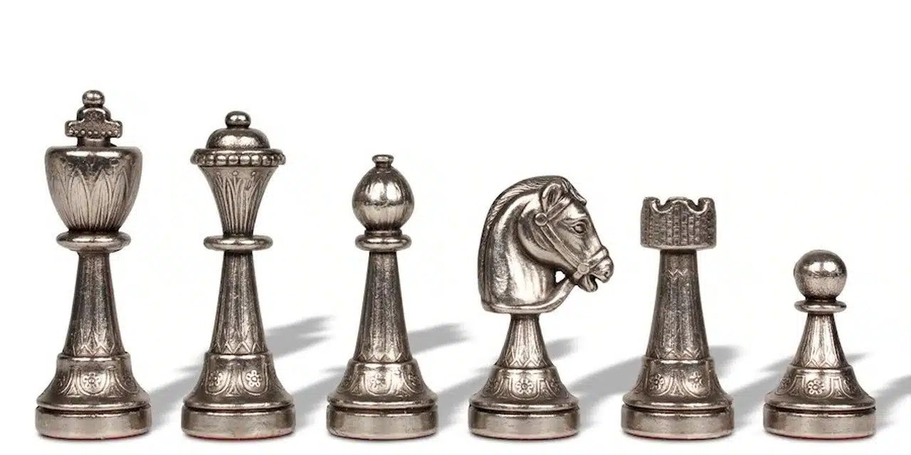 Staunton Mix VI Set met Bruin Schaakbord met Opbergruimte en Metalen Schaakstukken - Afbeelding 7