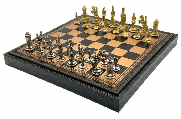 Camelot King Arthur XIV Set Schaakbord met Opbergruimte en Metalen Schaakspel