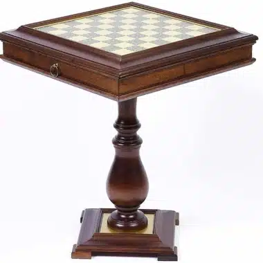 Schaaktafel met Backgammon & Houten Schaakbord met Messing Bovenblad en Ingebouwde Opbergruimte