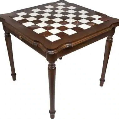 Schaaktafel Luxe III in massief hout met blad van Toscaans albast en Carraramarmer