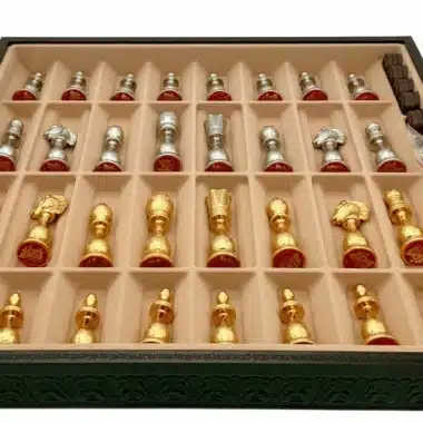 Alternative view of Set Arabic Style V Schaakbord Zwart Kunstleer met Opbergruimte en Schaakspel in Goud- en Zilverkleurig Metaal