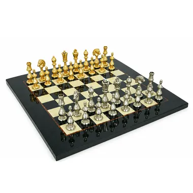 Set "Arabic Style" Schaakbord in Esdoorn en Schaakspel in Goud- en Zilverkleurig Metaal
