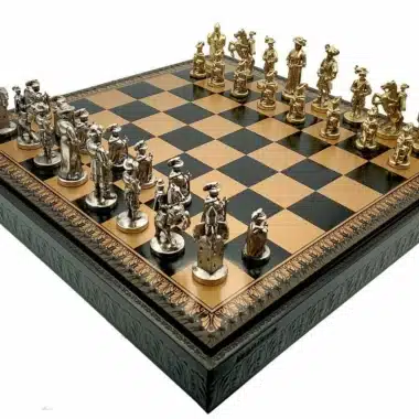 Set Lanzichenecchi II Zwart Schaakbord met Opbergruimte en Schaakspel in Metaal