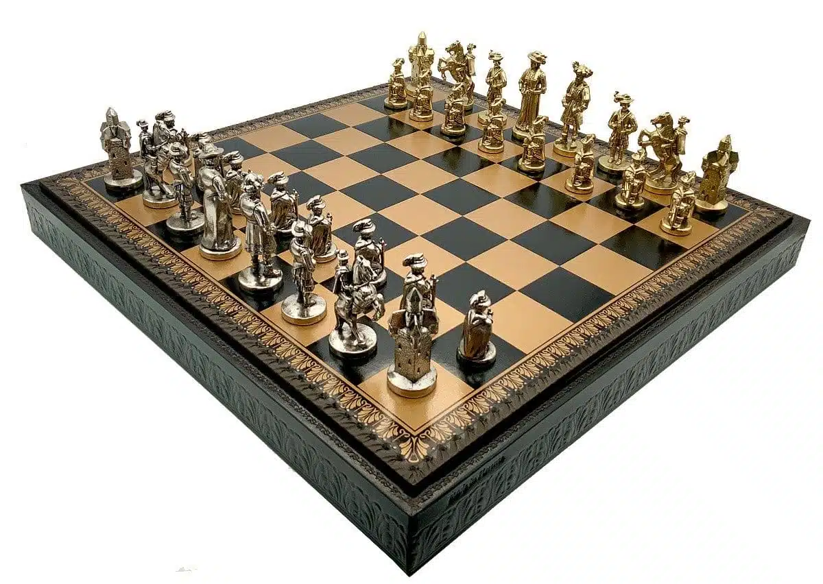 Set Lanzichenecchi II Zwart Schaakbord met Opbergruimte en Schaakspel in Metaal
