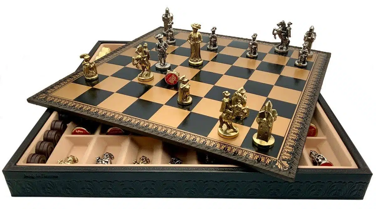 Set Lanzichenecchi II Zwart Schaakbord met Opbergruimte en Schaakspel in Metaal - Afbeelding 2