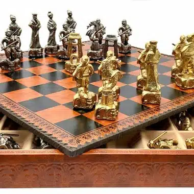 Set Samurai III Schaakbord met Opbergkist en Schaakspel in Metaal
